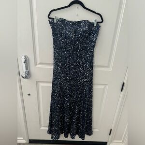Never worn blue and silver sparkly Ever New strapless dress